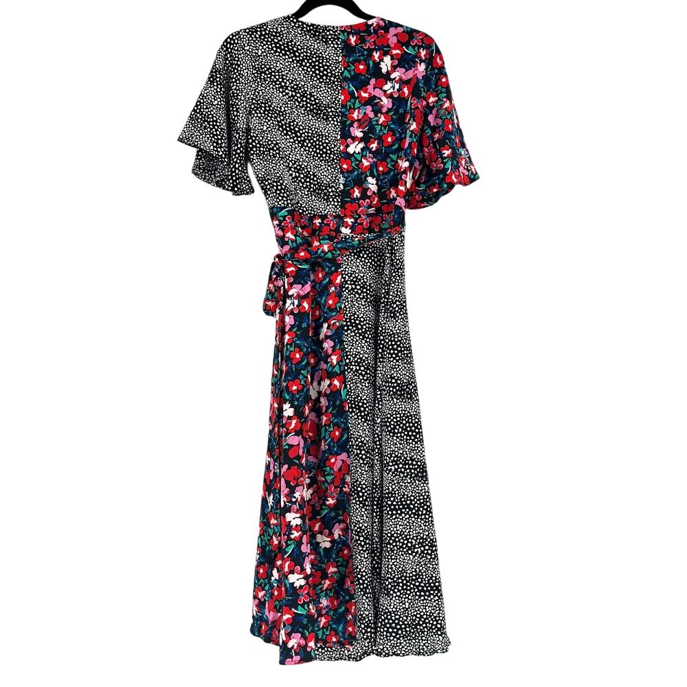 Vintage Simply Styled Wrap Dress Womens Small Mixed Print Floral Polka Dot Midi - Picture 2 of 12